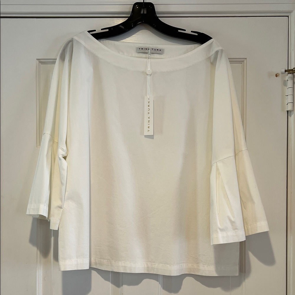 Trina Turk White Boxy Three-Quarter Sleeve Top